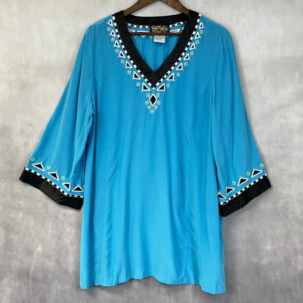 Vintage Bob Mackie Silk Tunic Top Women Large Embroidered Boho Global Artsy Chic - Picture 12 of 12